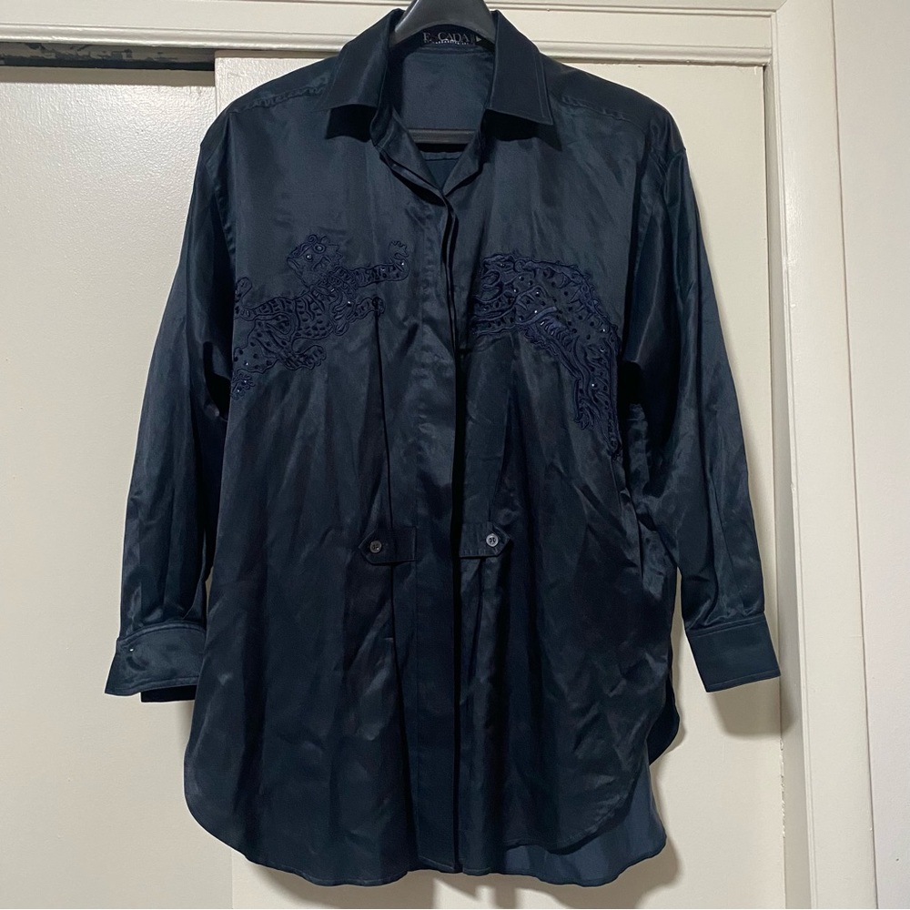 Vintage ESCADA by Margaretha Ley Silk Button Up Blouse with Embroidery / Sequins